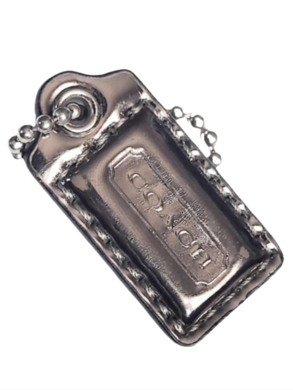 🖤 Coach 1.5" Y2K Metallic Gunmetal Dark Silver Mini Charm Hangtag Keychain RARE